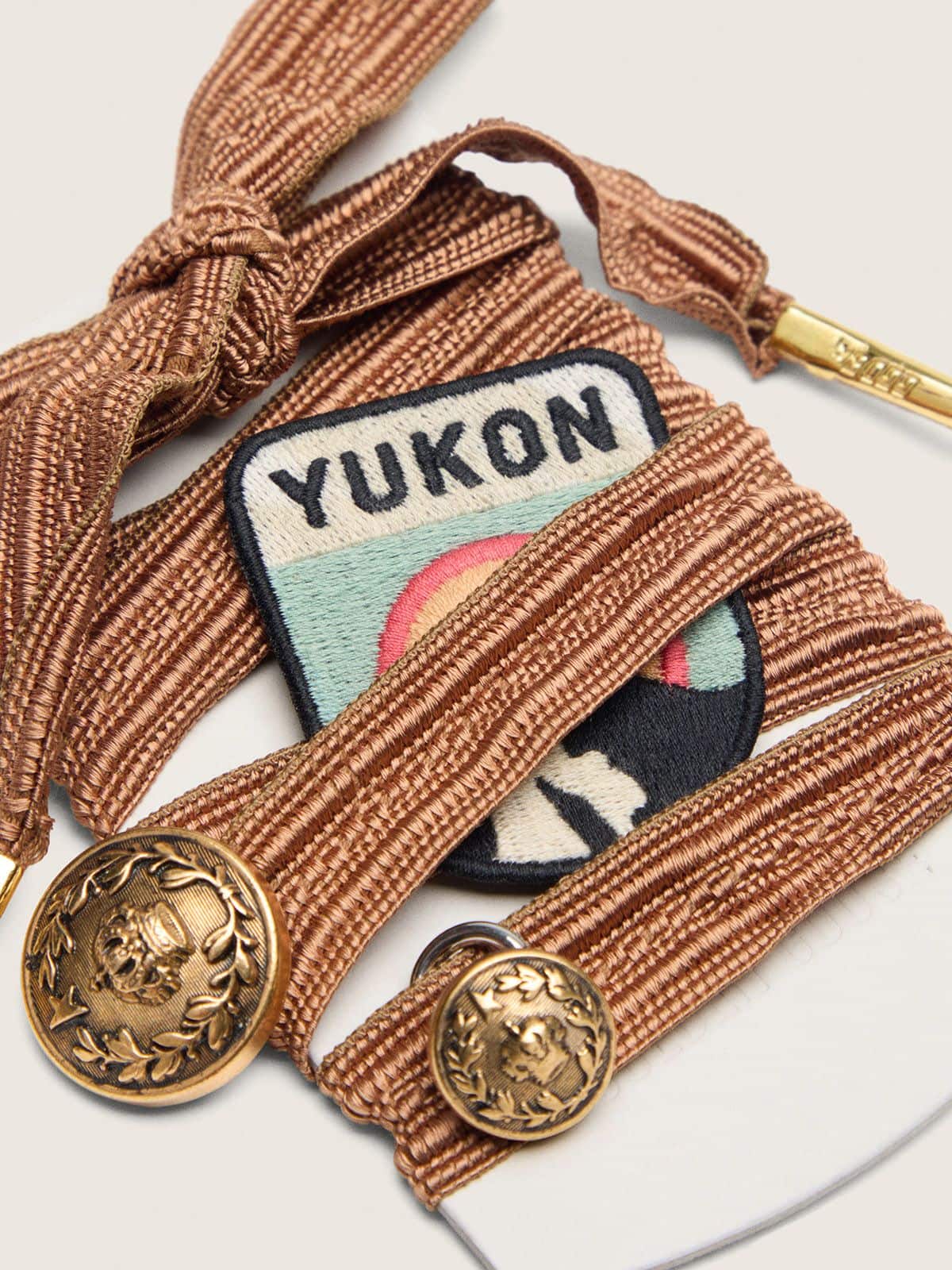 Skins burgundy and peach embroidered laces with patch and two charms - Golden Goose Women|Men