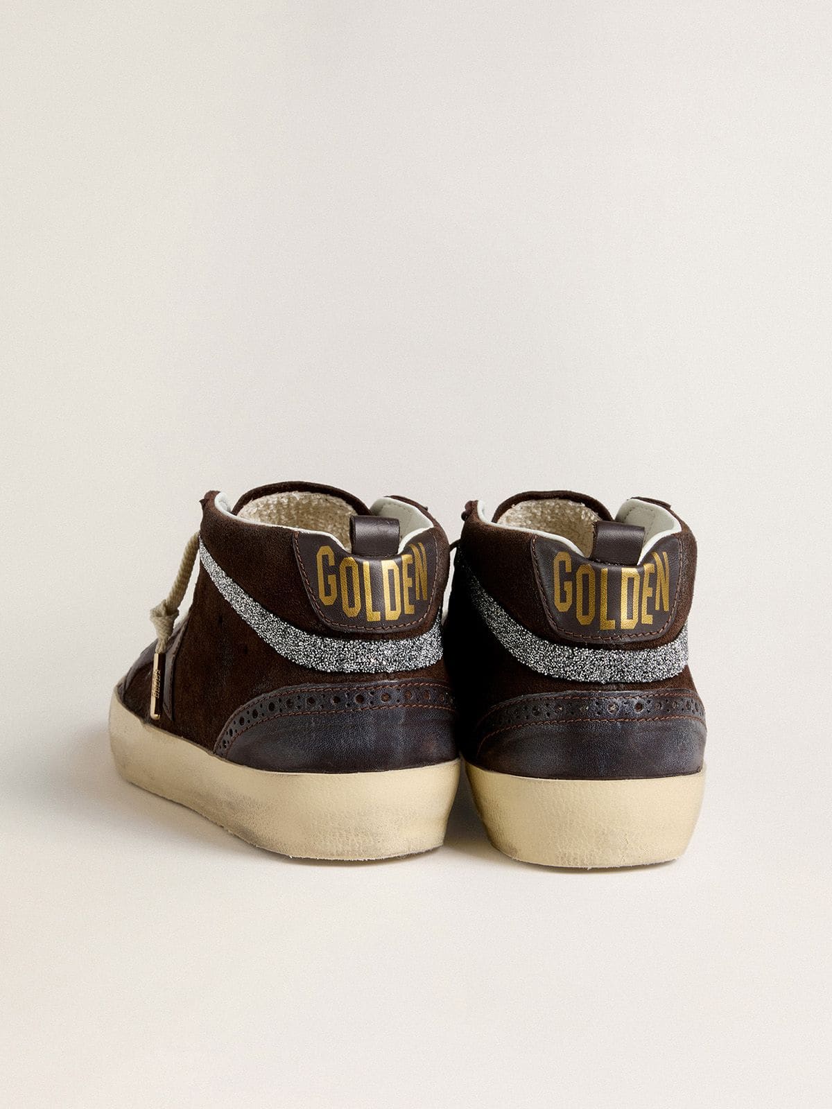 Women's Mid Star in brown suede with leather star and Swarovski crystal flash - Golden Goose Women