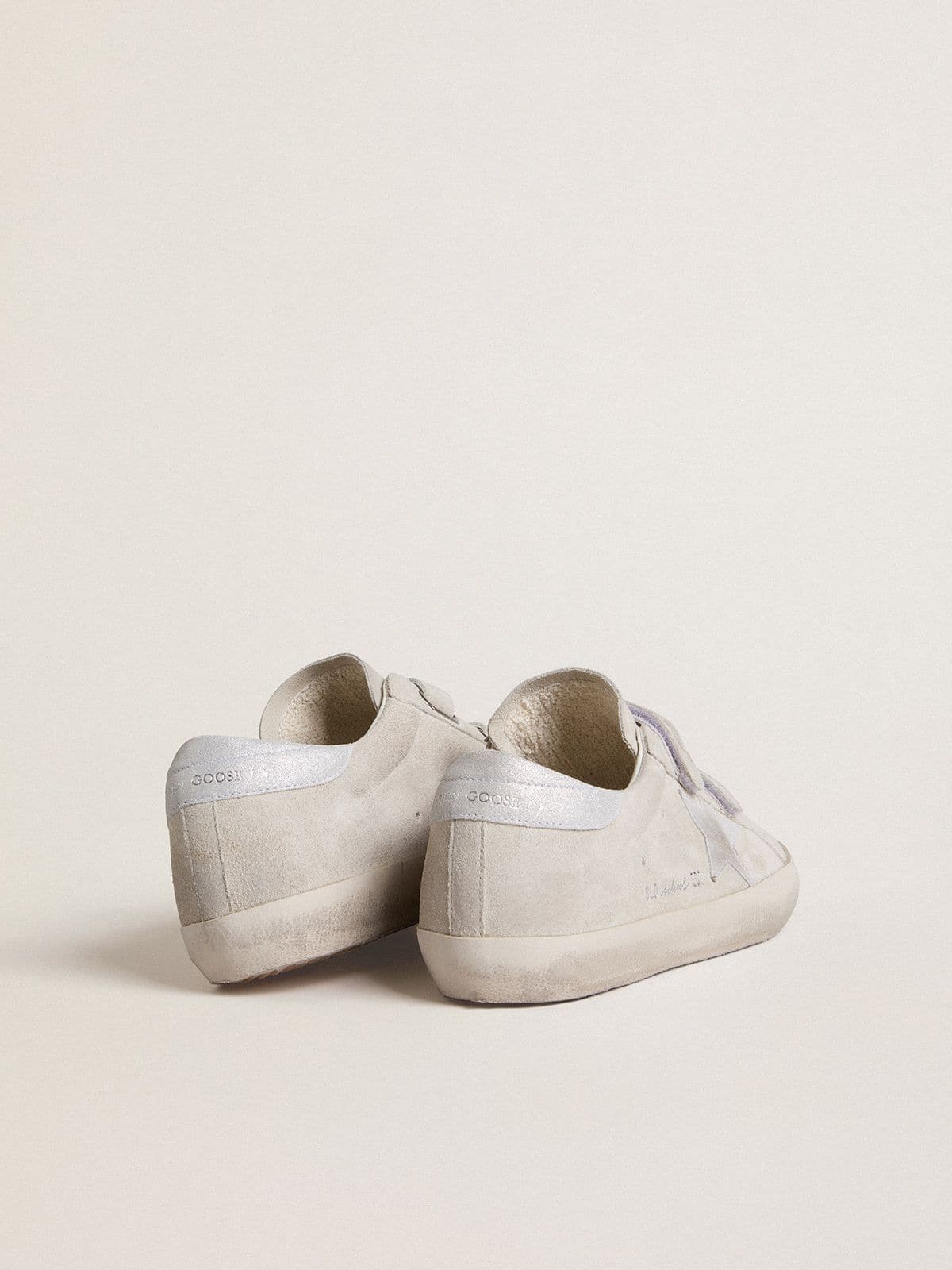 Women's Old School in light gray suede with a leather star with micro-glitter - Golden Goose Women
