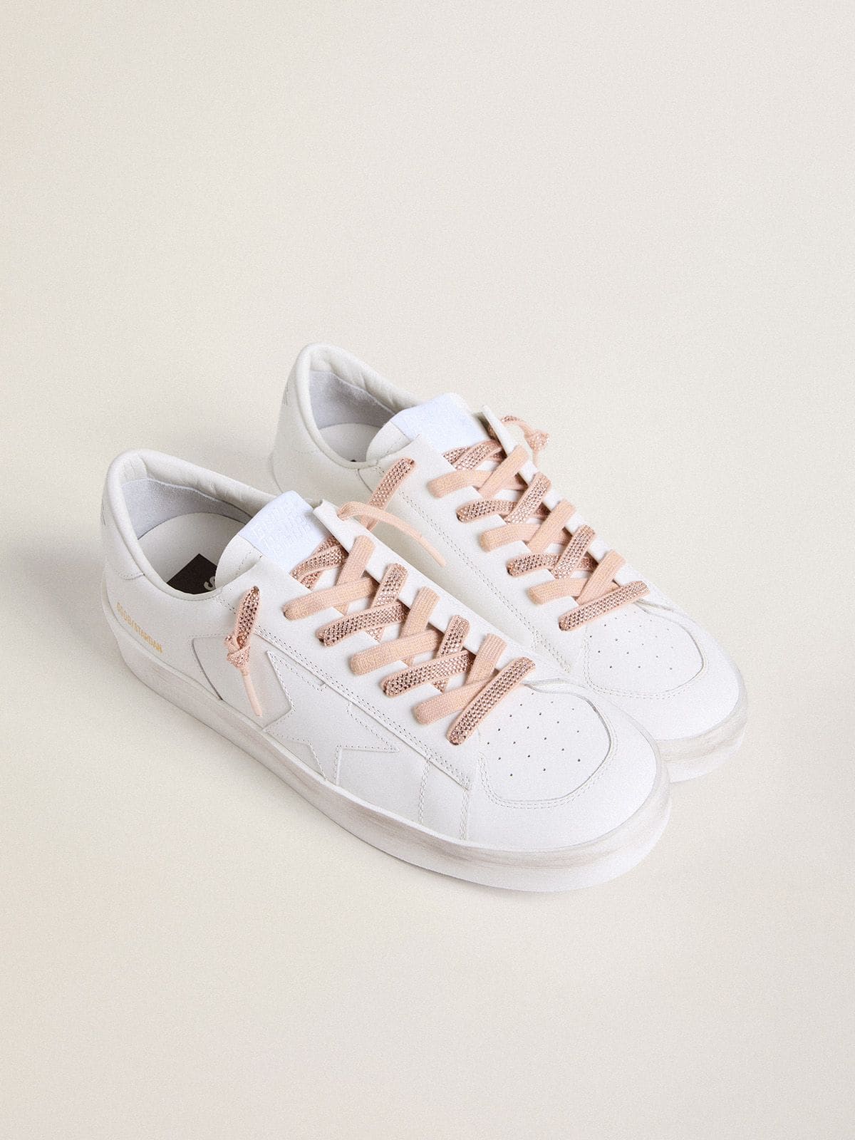 Cotton laces with silver Swarovski crystals and gold-colored logo - Golden Goose Women|Men