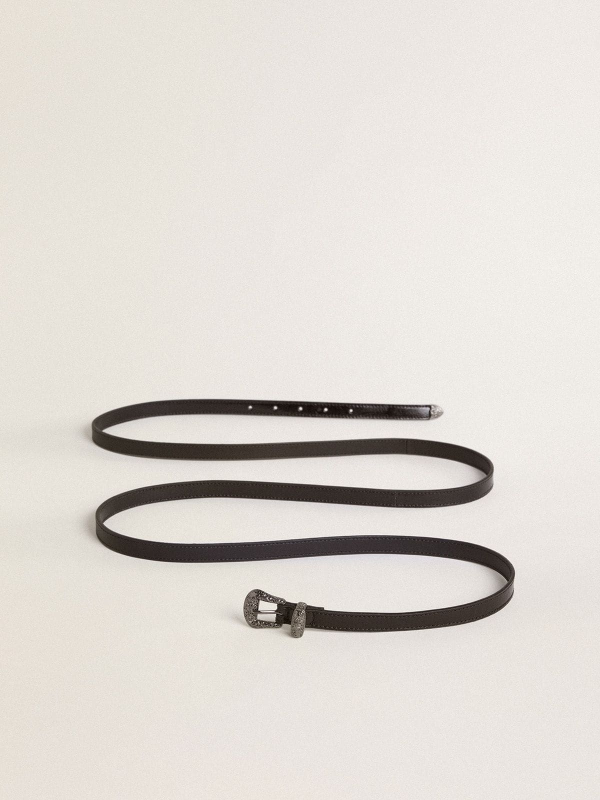 Black leather belt with silver buckle - Golden Goose Women