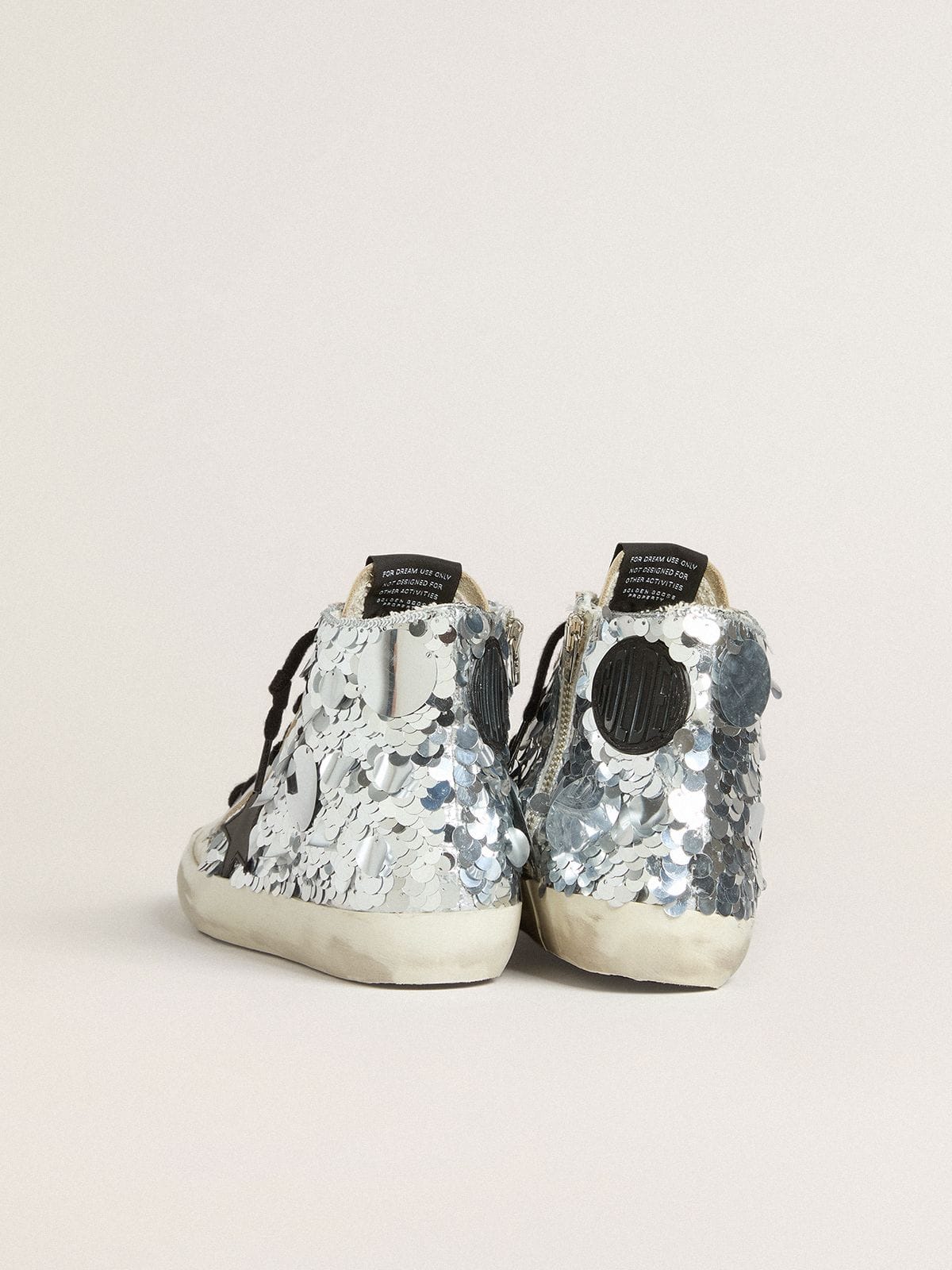Women’s Francy in nylon with all-over silver sequins and black leather star - Golden Goose Women