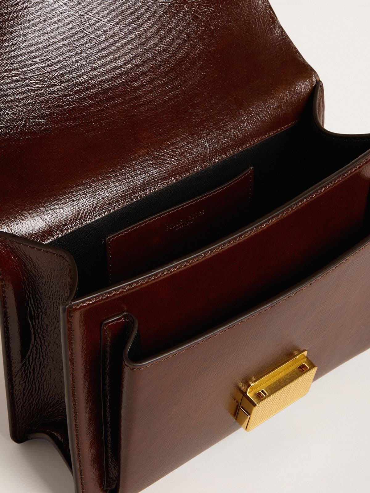 Venezia Bag in dark brown laminated leather with gold details - Golden Goose Women