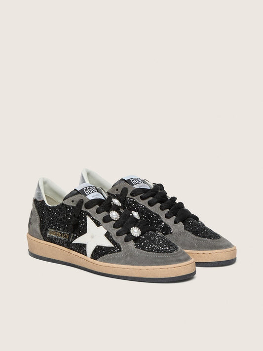 Women's gray and black Ball Star LTD in glitter with Skins - Golden Goose Women