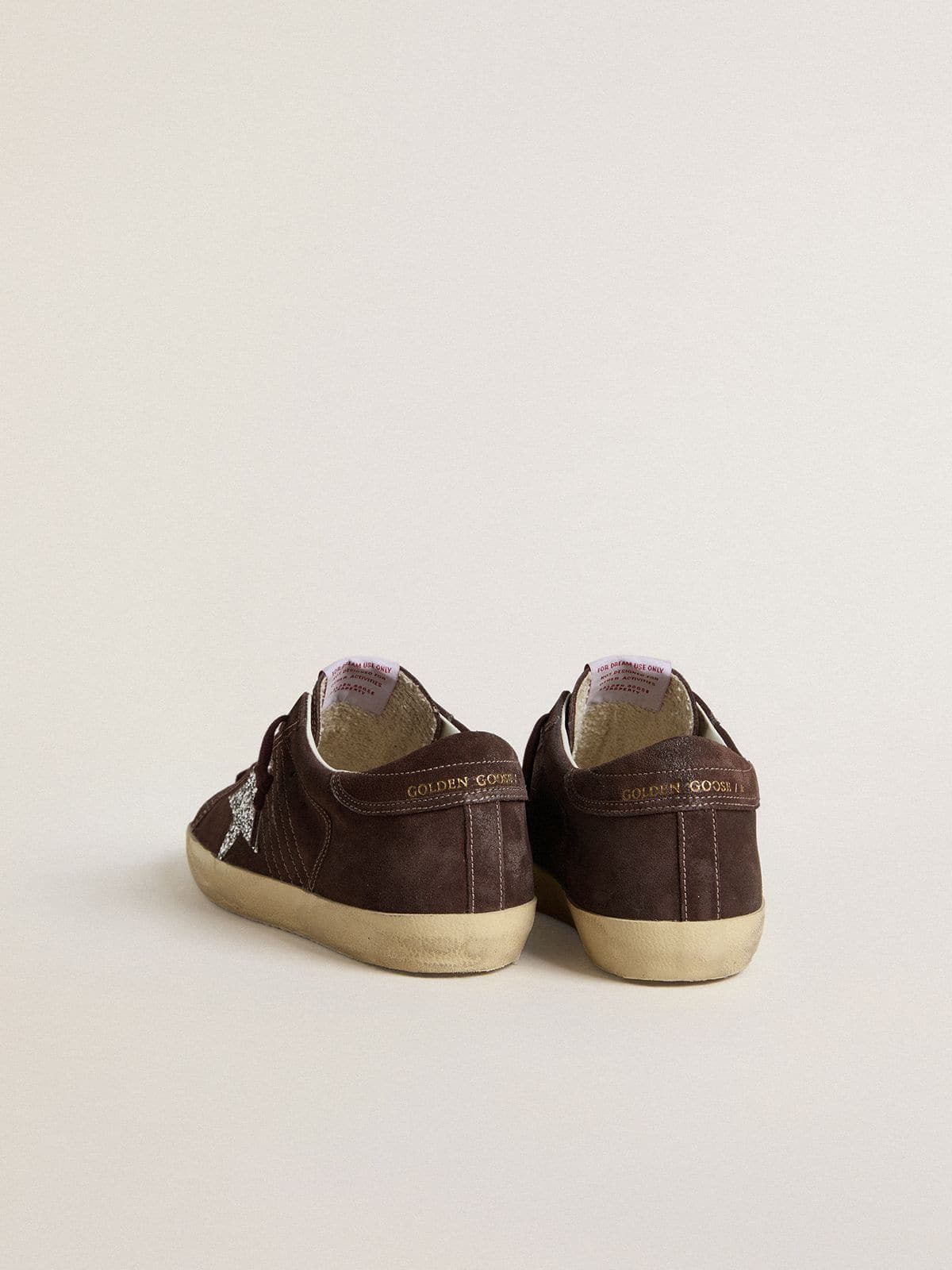 Women's Super-Star in brown suede with silver glitter star - Golden Goose Women