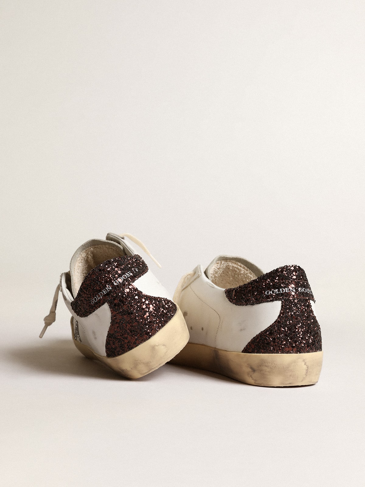 Women's Super-Star with silver star and brown glitter heel tab - Golden Goose Women
