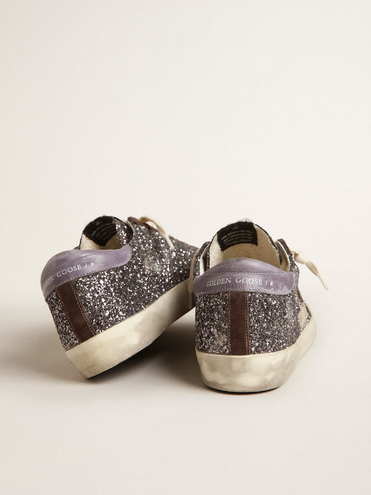 Super-Star in glitter with a brown star and lilac heel tab - Golden Goose Women