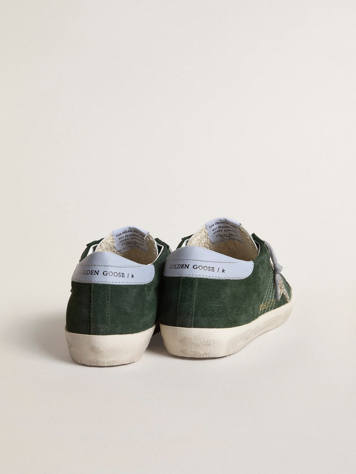 Women's Super-Star in green suede, silver glitter star and leather heel tab - Golden Goose Women