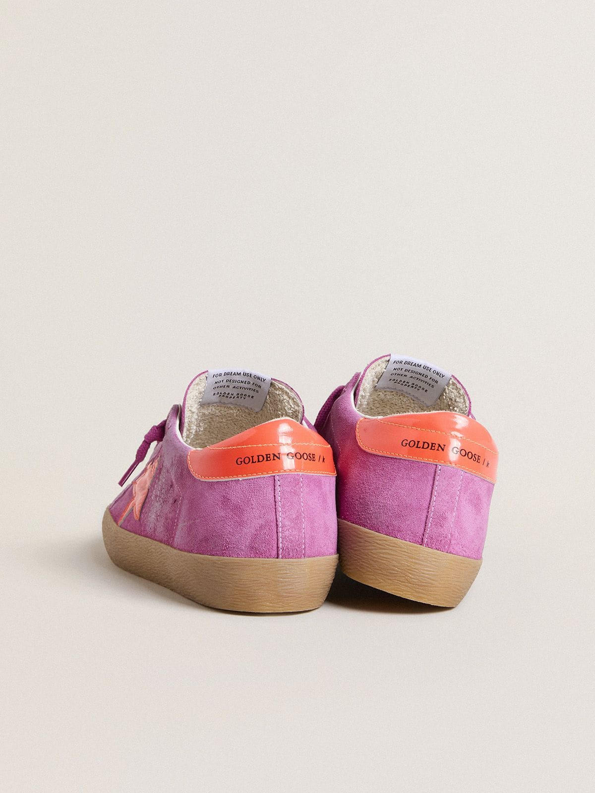 Women's Super-Star in fuchsia suede with fluorescent orange laminated leather star and heel tab - Golden Goose Women