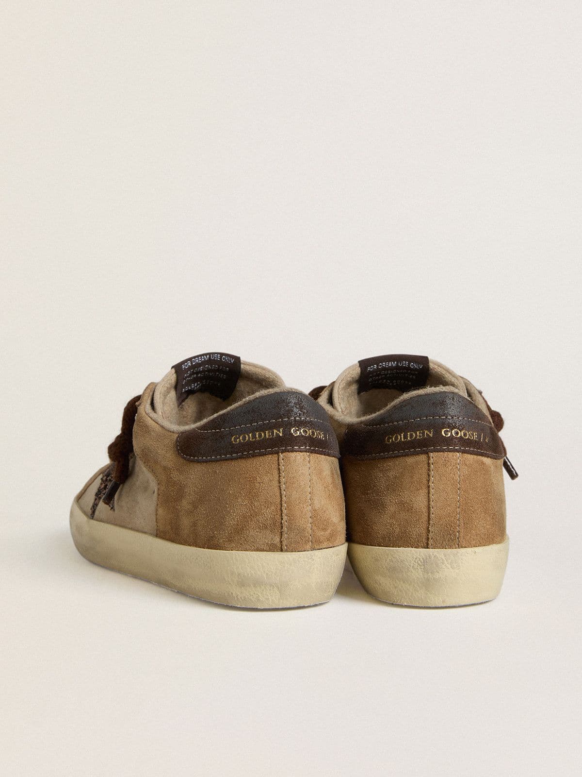 Women's Super-Star in beige and brown suede with brown glitter star - Golden Goose Women