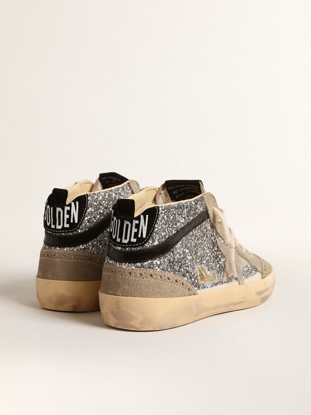 Mid Star in silver glitter with suede star and black flash - Golden Goose Women