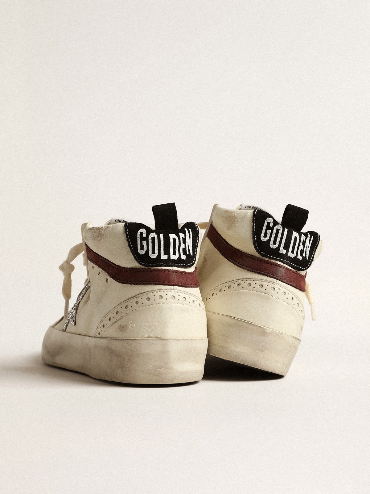 Mid Star LTD in white nappa leather with silver glitter star - Golden Goose Women