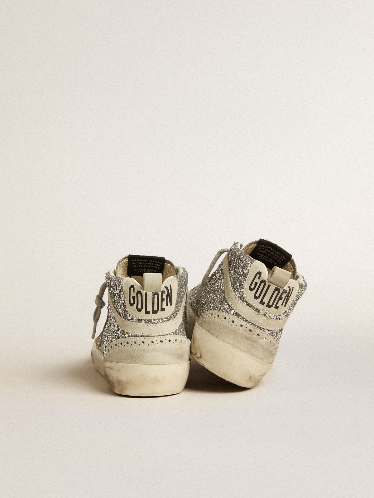 Mid Star in silver glitter with ice-gray suede star and flash - Golden Goose Women