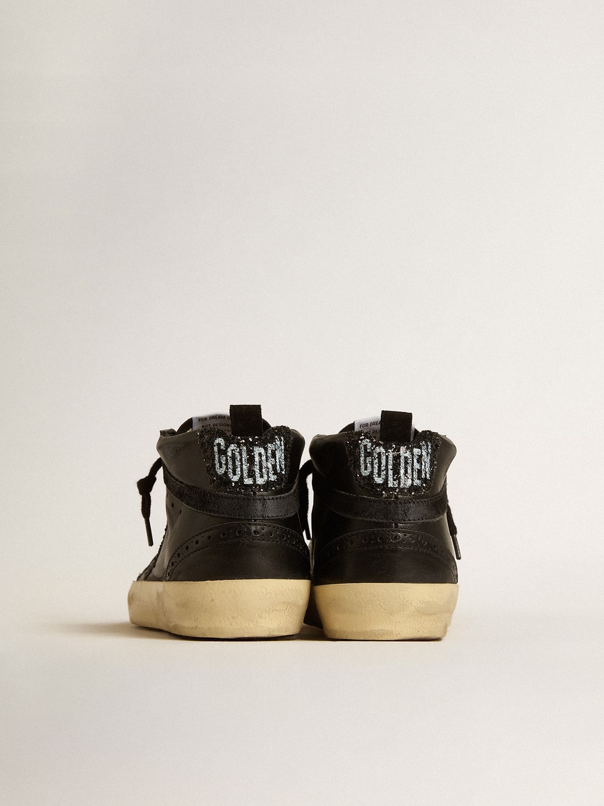 Women's Mid Star in black nappa with black glitter star and suede flash - Golden Goose Women