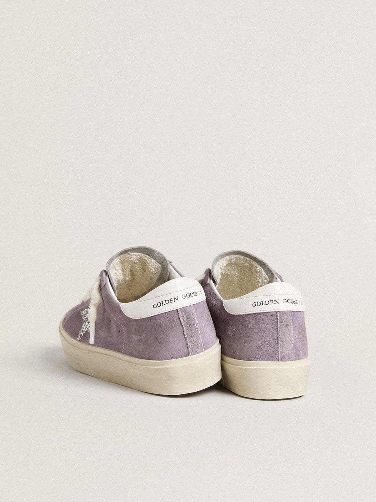 Women's Hi Star in purple suede with silver glitter star - Golden Goose Women
