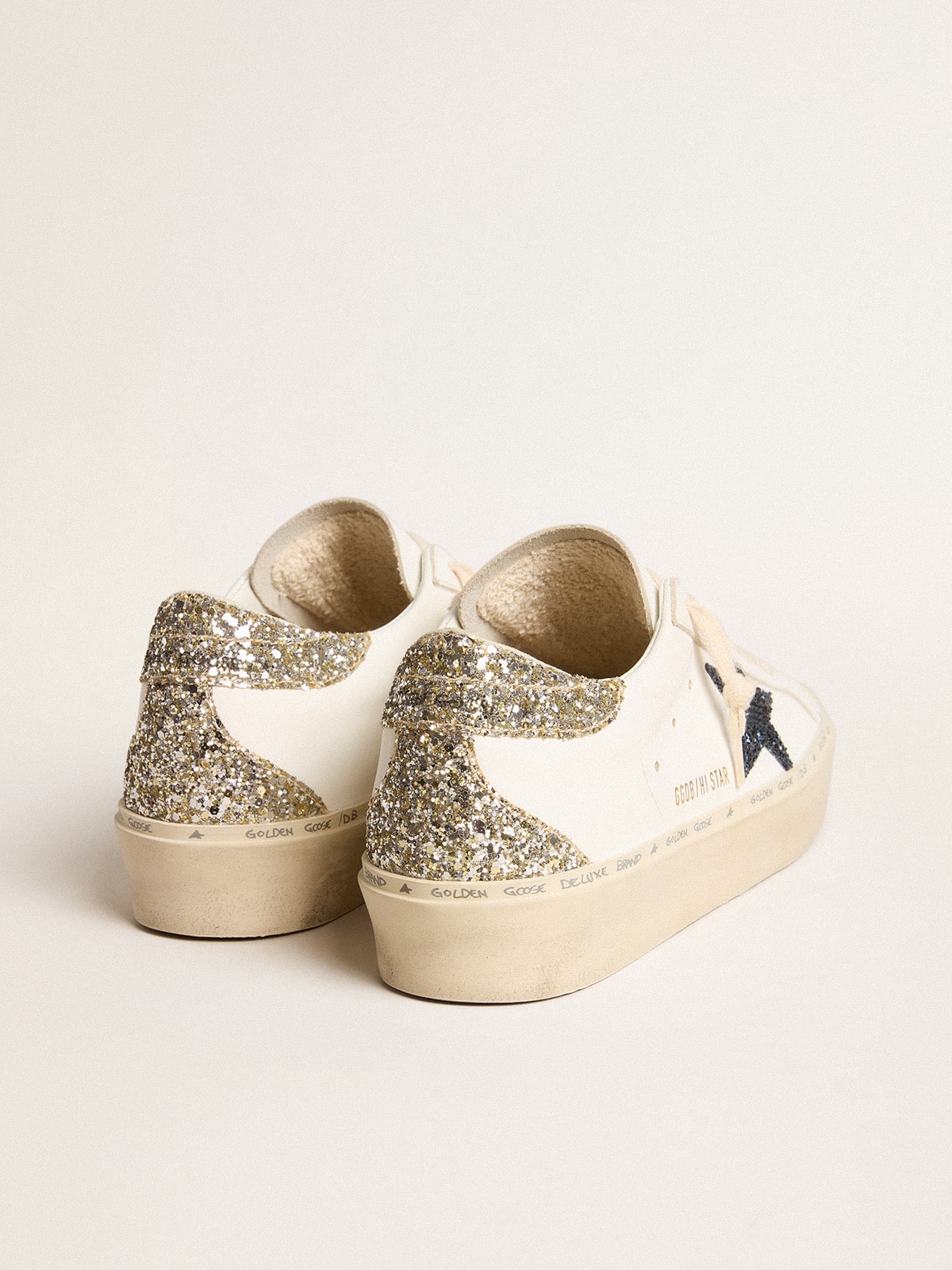Women's Hi Star with blue glitter star and platinum glitter heel tab - Golden Goose Women