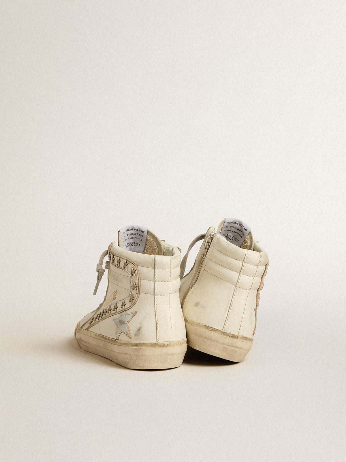 Slide with silver metallic leather star and leather flash with stars - Golden Goose Women