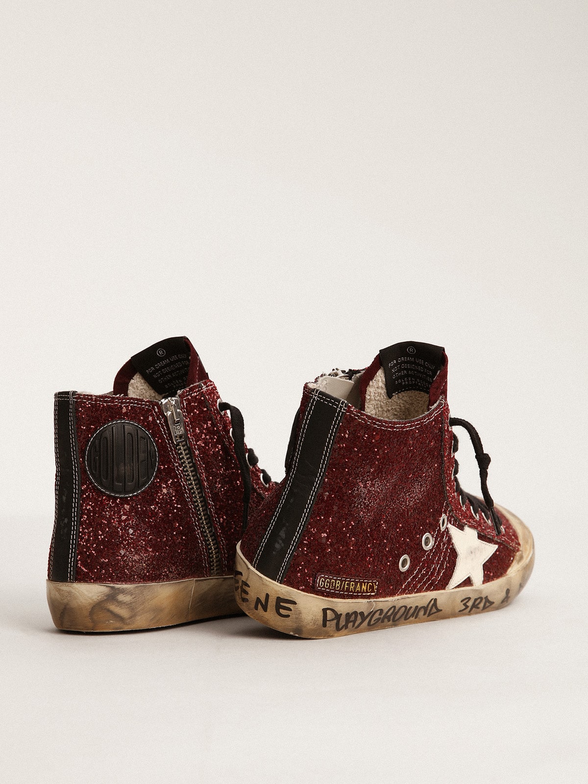 Francy Penstar in burgundy glitter with white leather star - Golden Goose Women