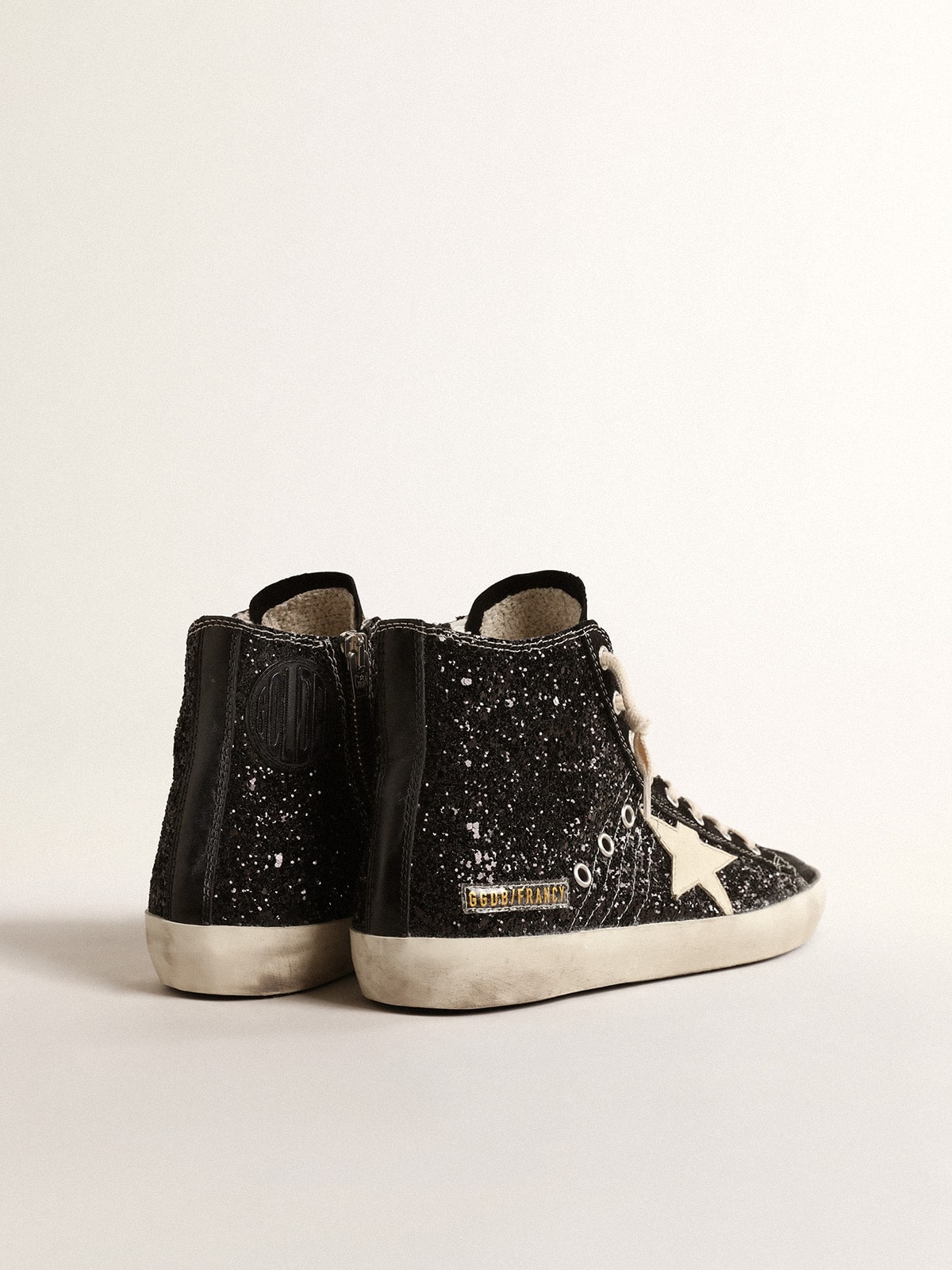 Francy Penstar in glitter with ivory star and black heel tab - Golden Goose Women