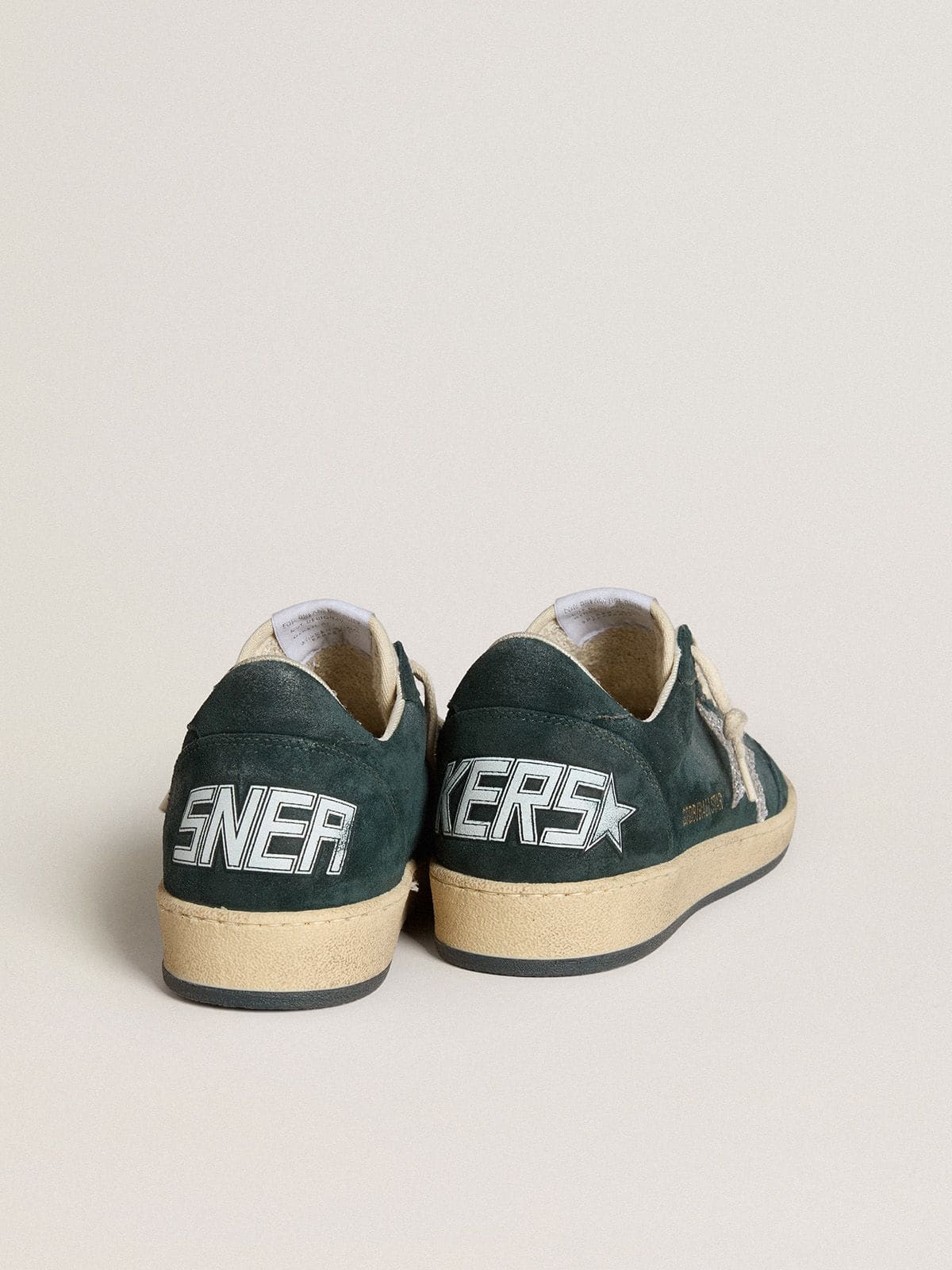 Women's Ball Star in green suede with silver glitter star - Golden Goose Women