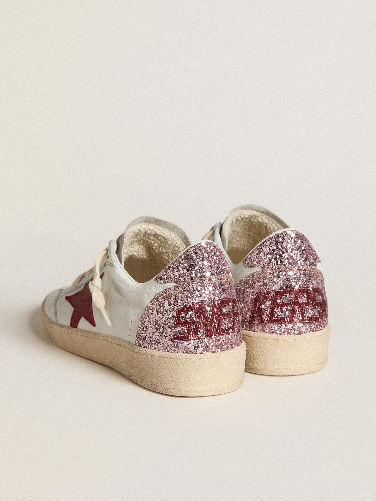 Women's Ball Star LTD with red leather star and pink glitter heel tab - Golden Goose Women