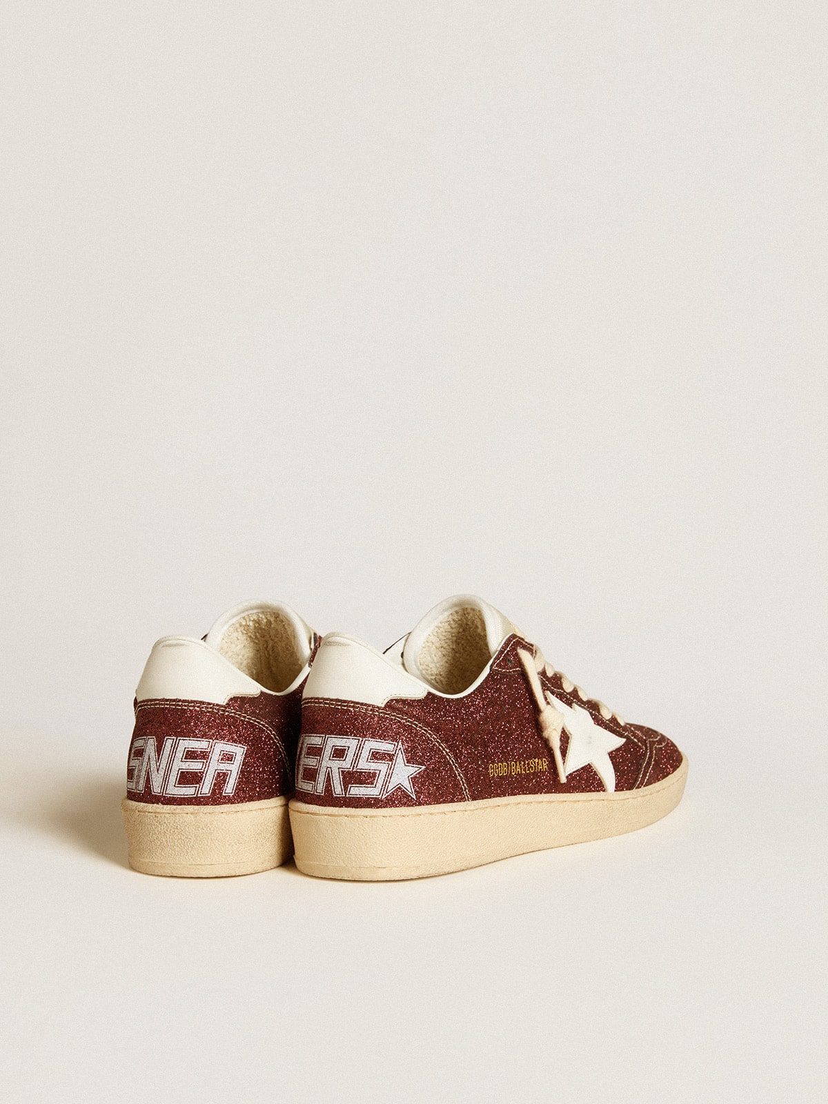 Ball Star in burgundy glitter with white leather star and heel tab - Golden Goose Women