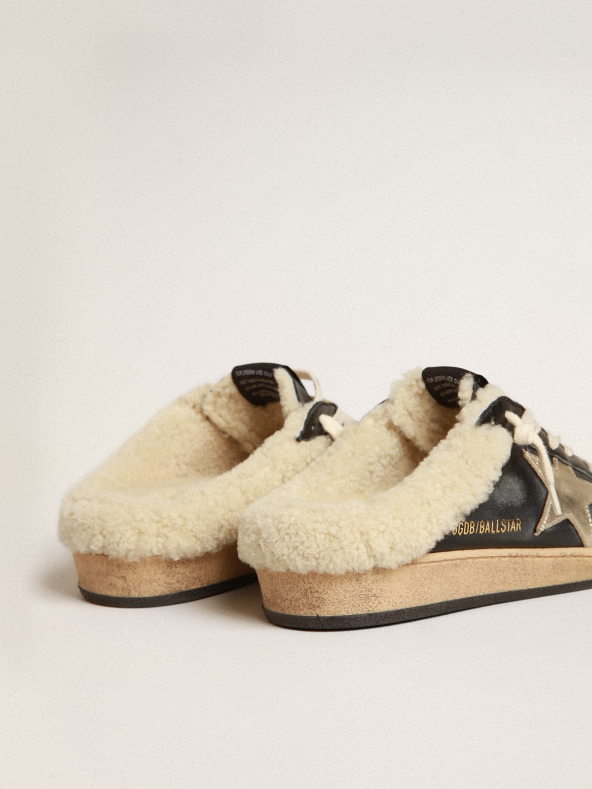Ball Star Sabots in nappa with platinum star and shearling lining - Golden Goose Women