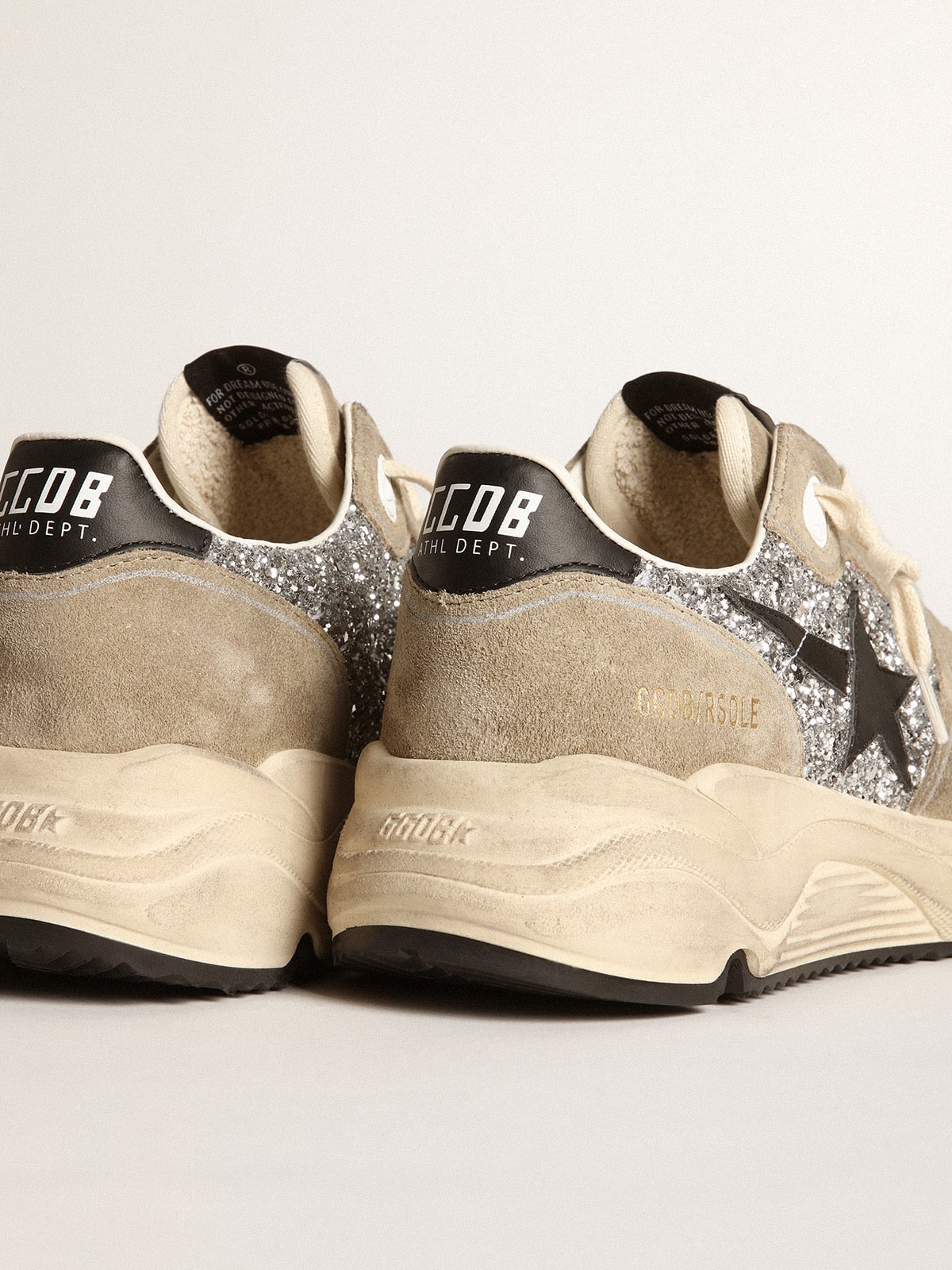 Women's Running Sole in silver glitter and dove gray suede - Golden Goose Women