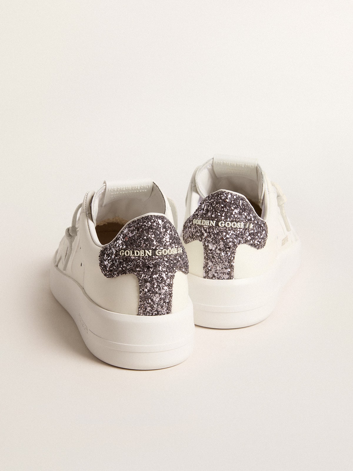Women’s Purestar with white leather star and anthracite glitter heel tab - Golden Goose Women