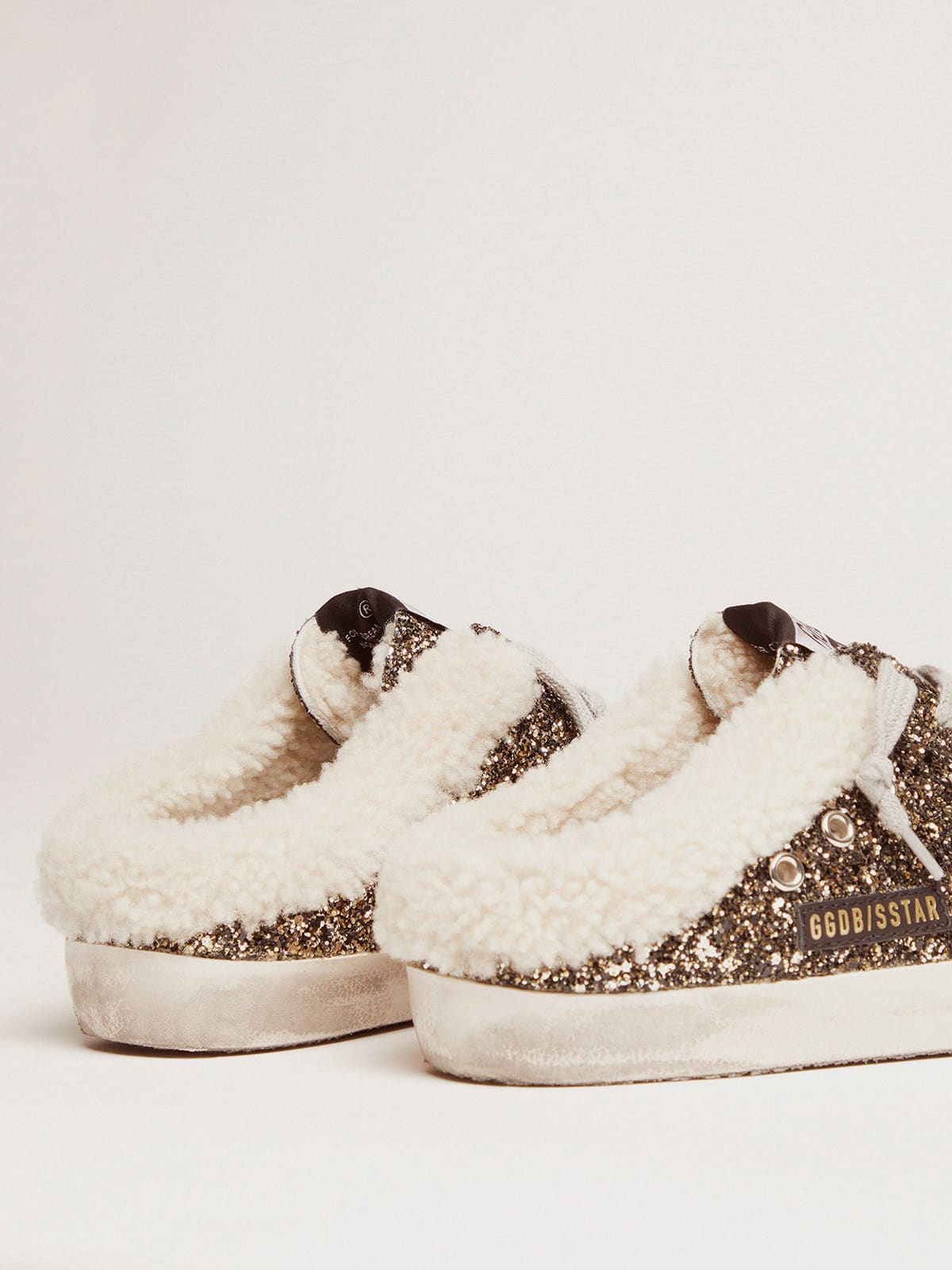 Women's Super-Star Sabot with glitter and shearling interior - Golden Goose Women