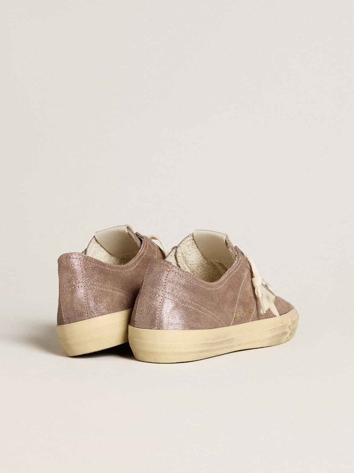 Women's V-Star in light brown metallic suede with cream leather star - Golden Goose Women