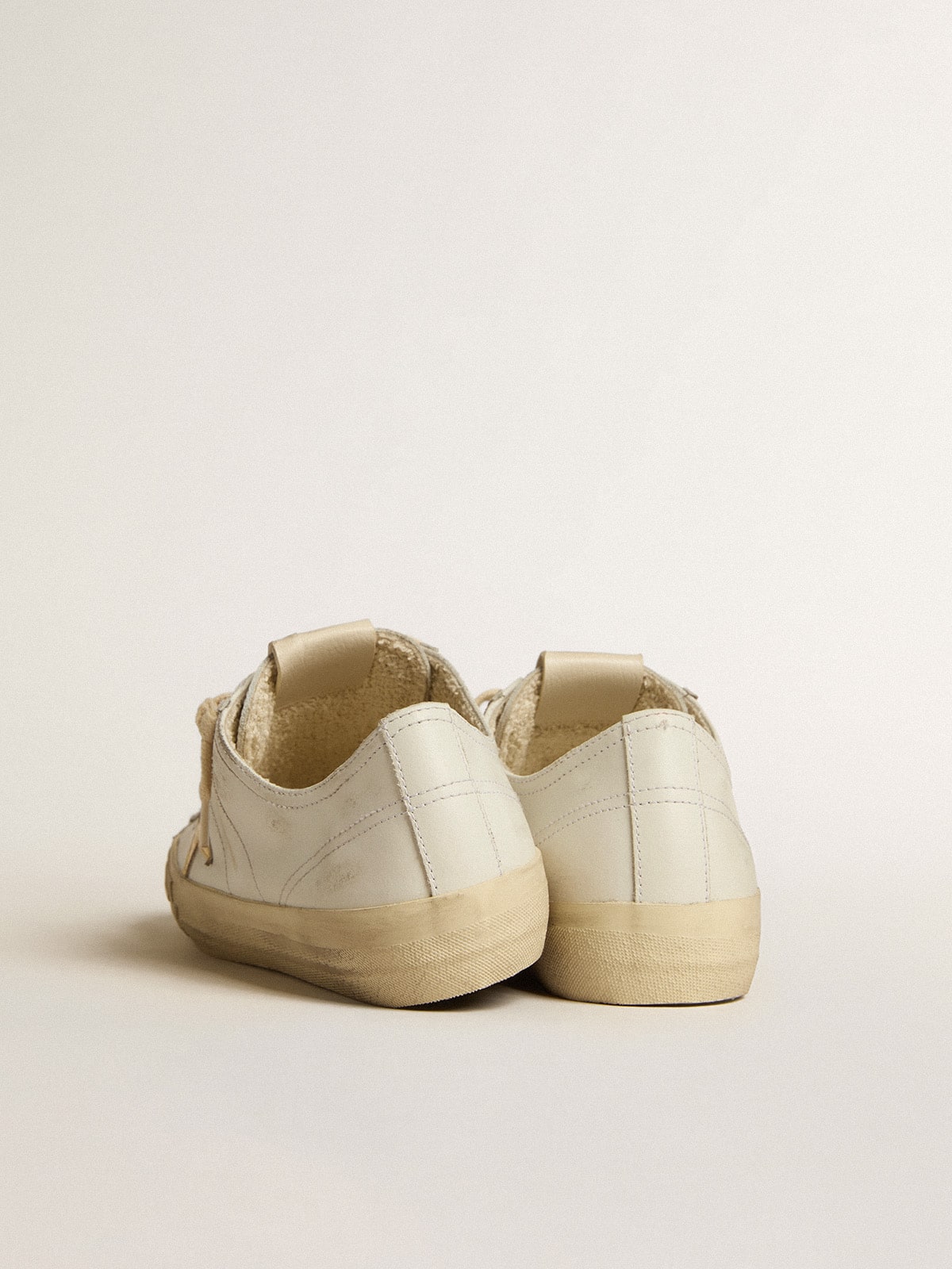 V-Star in white leather with gold metallic leather star - Golden Goose Women