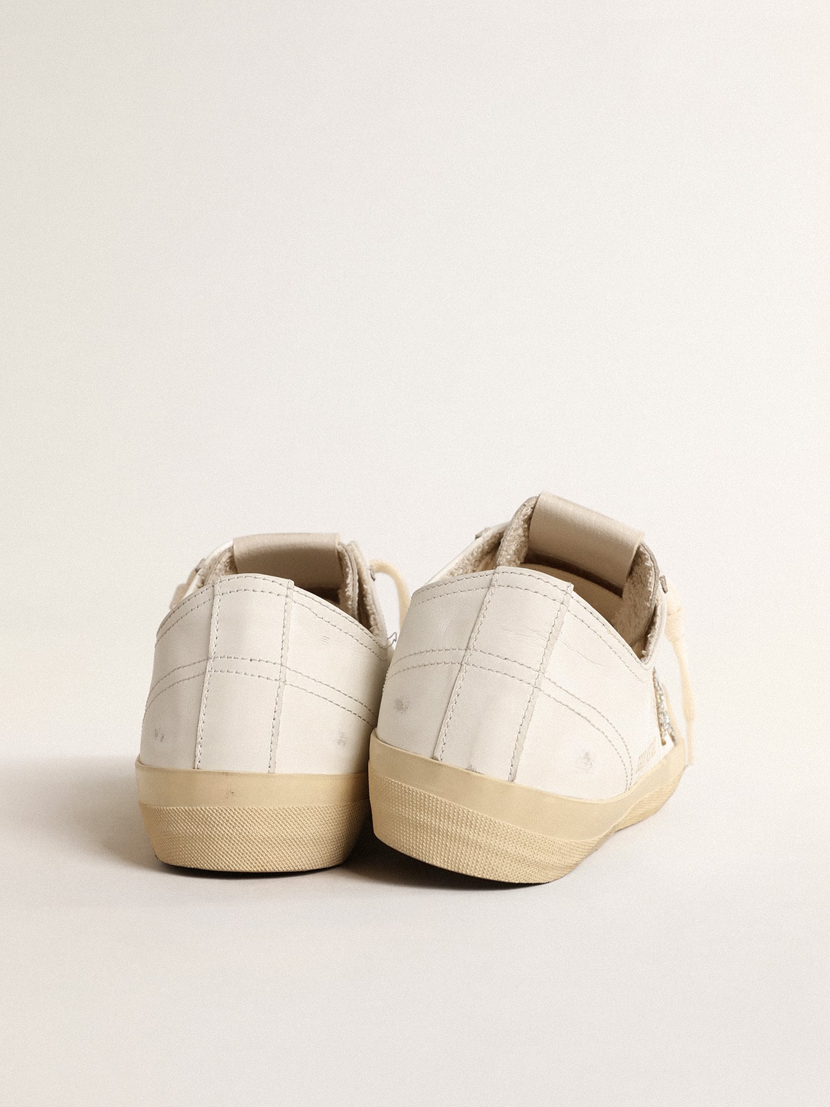V-Star in white leather with a platinum glitter star - Golden Goose Women