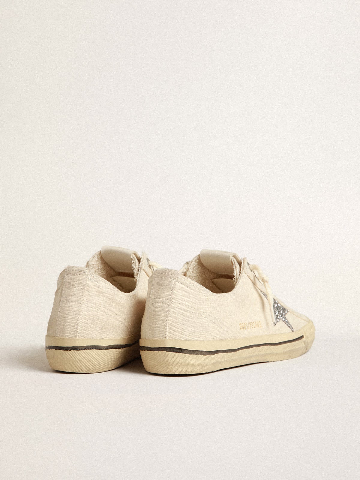 V-Star in beige canvas with a silver glitter star - Golden Goose Women