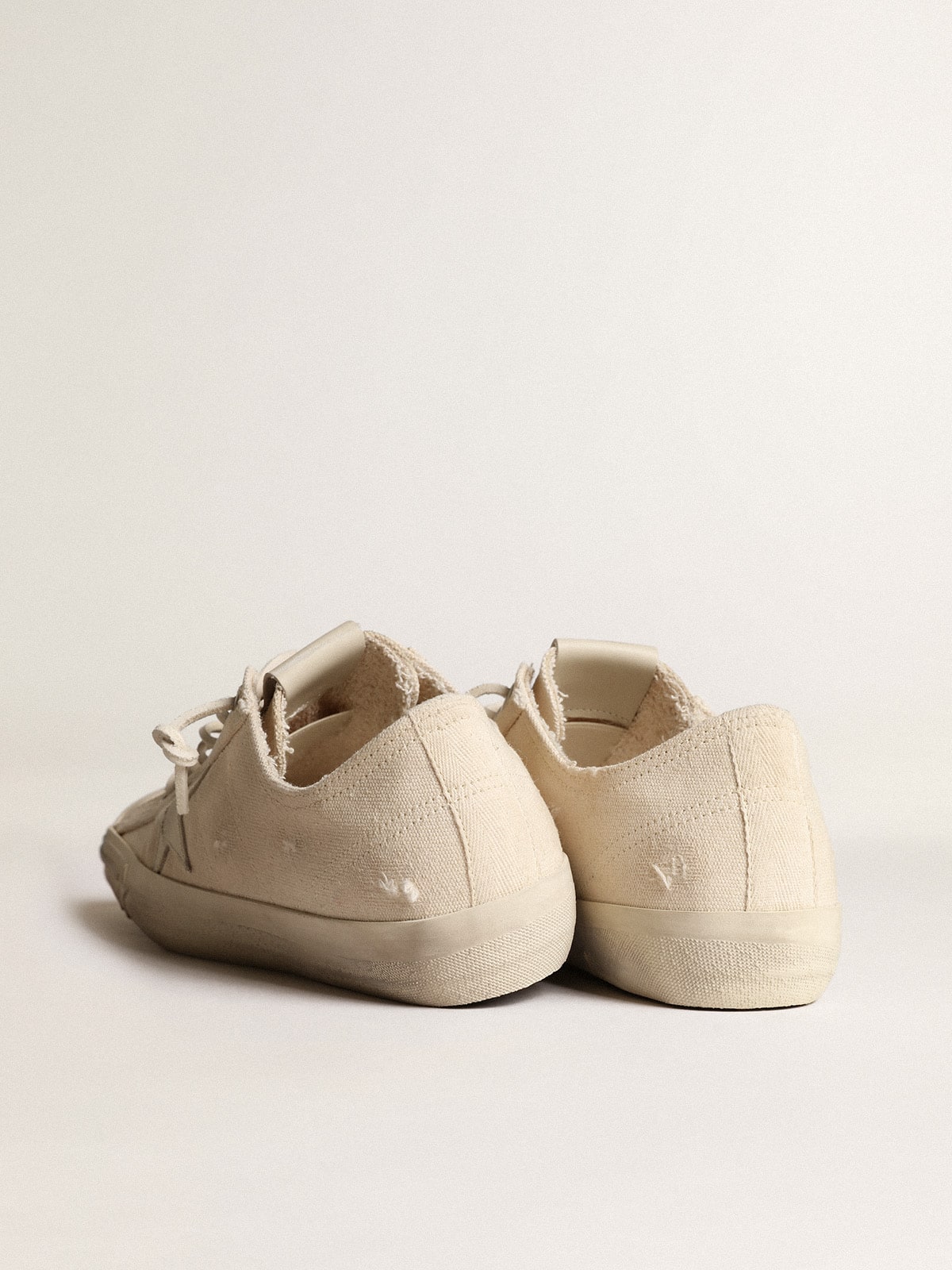 V-Star in light cream canvas with milk-white leather star - Golden Goose Women