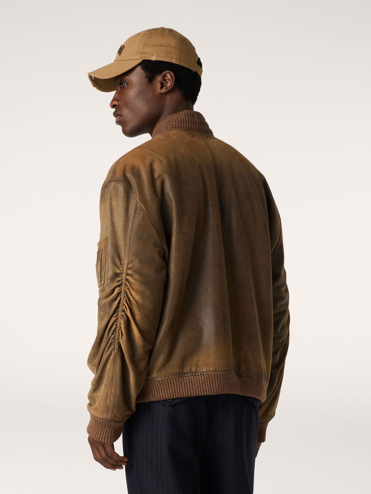 Brown leather biker jacket with a lived-in effect - Golden Goose Women|Men