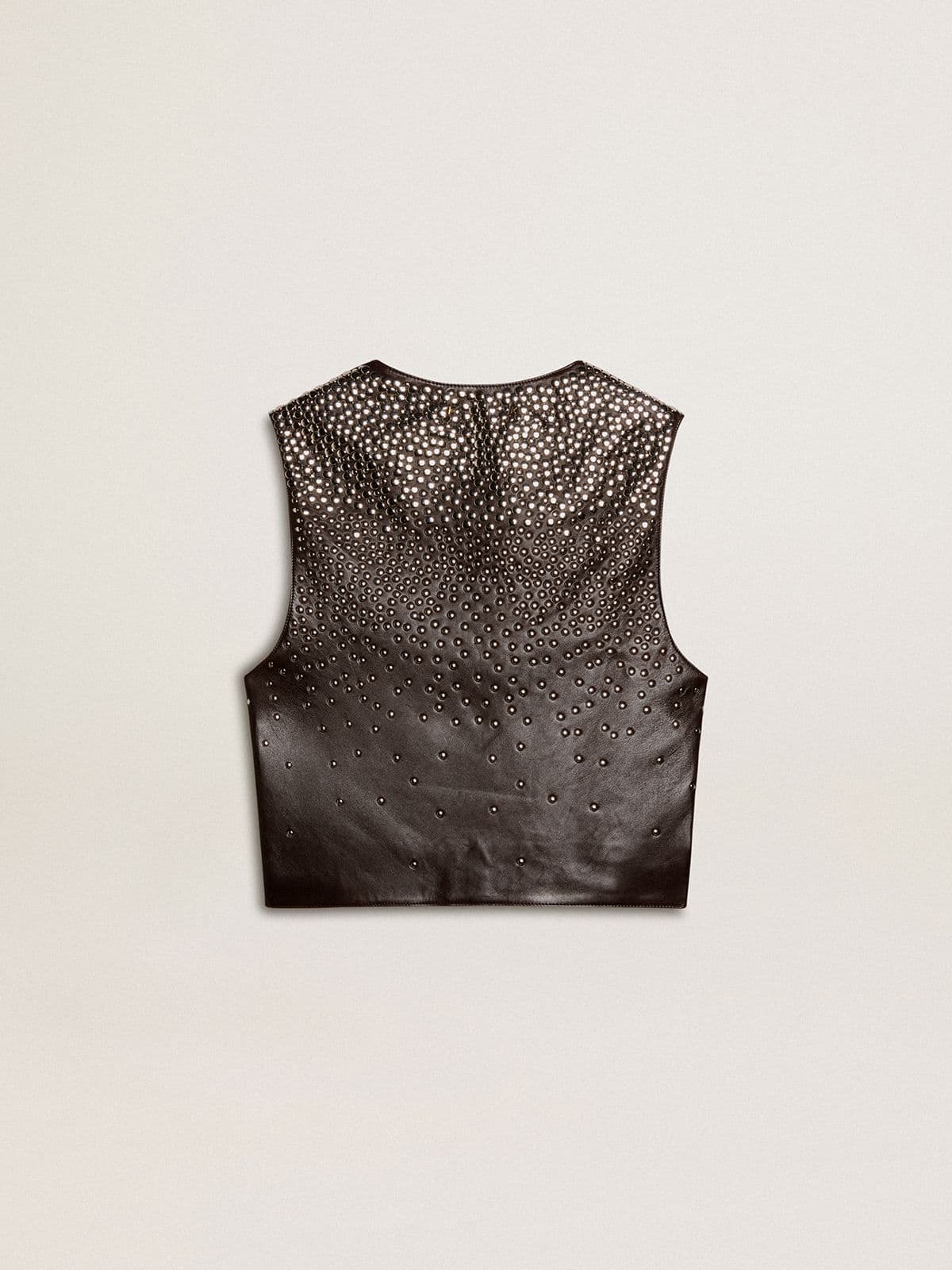Women's black leather waistcoat with gradient-effect studs - Golden Goose Women