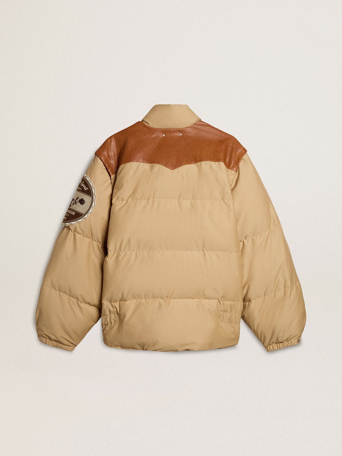 Beige bomber jacket with leather and patch details - Golden Goose Women|Men