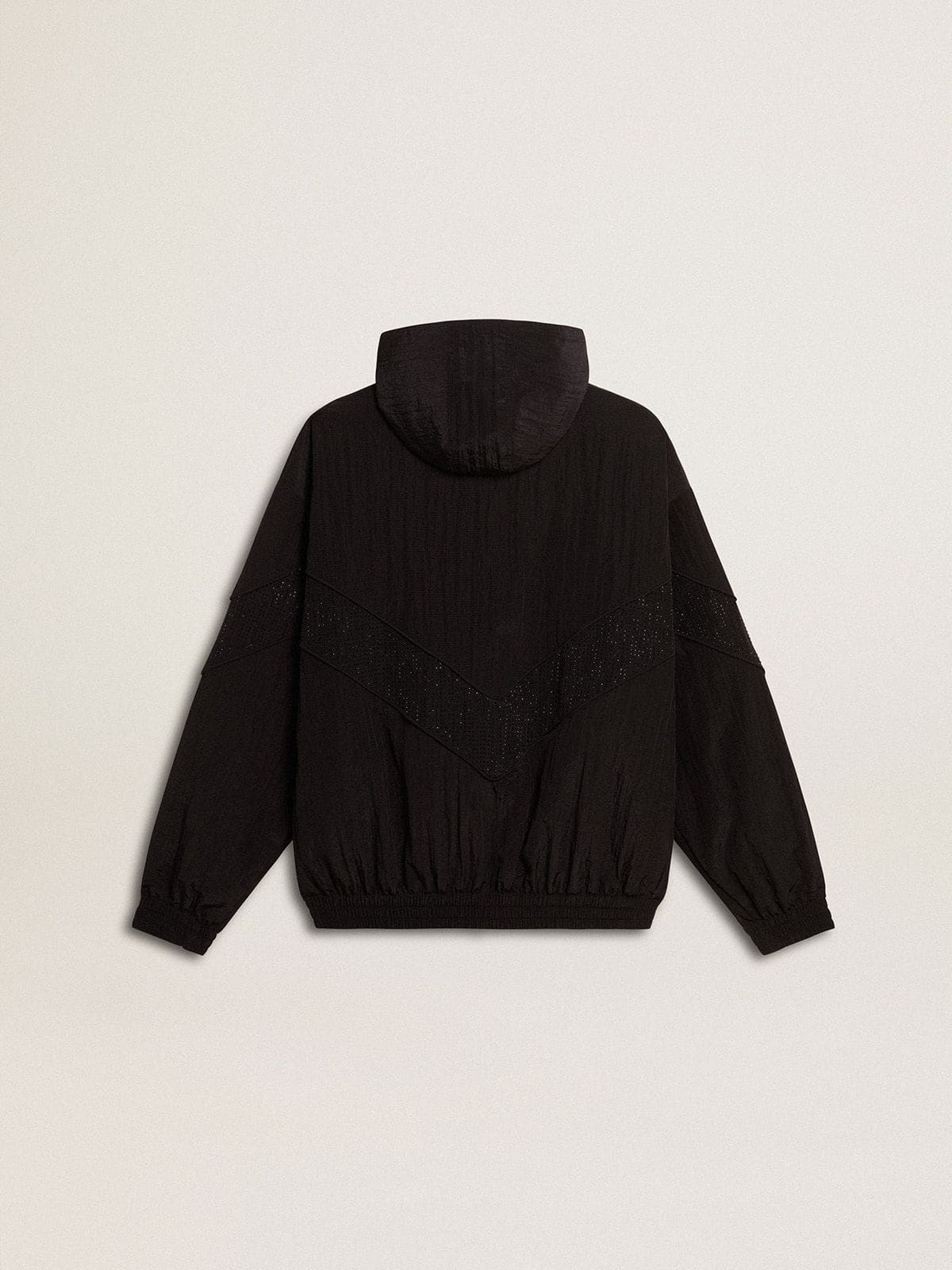 Women's windcheater in black nylon with tone-on-tone crystals - Golden Goose Women