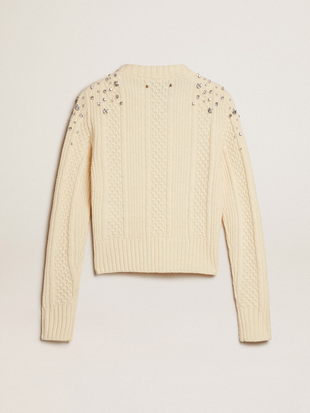 Women's cropped worn-white sweater with decorative crystals - Golden Goose Women