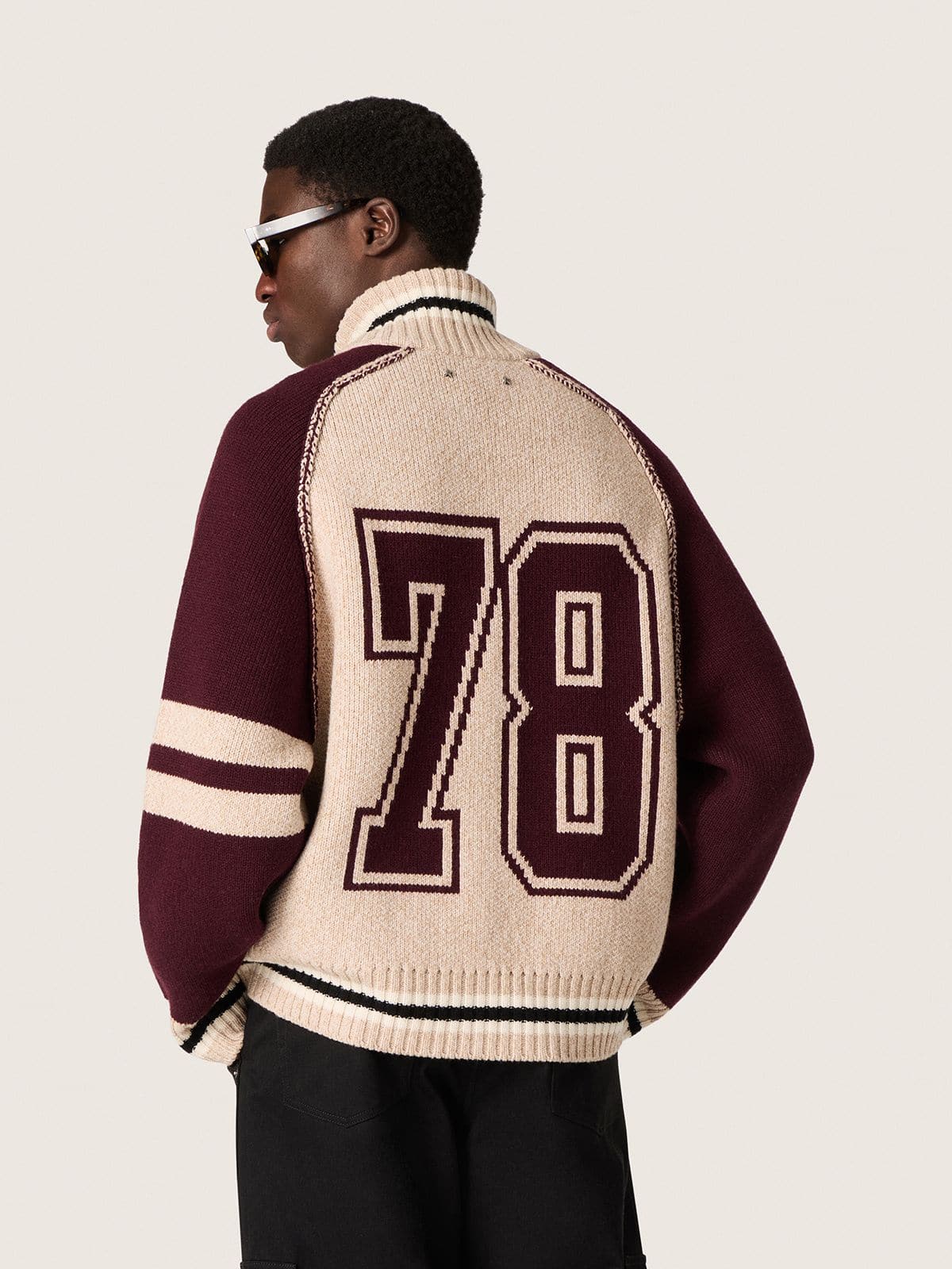 Unisex bomber jacket in white and burgundy jacquard knit - Golden Goose Women|Men