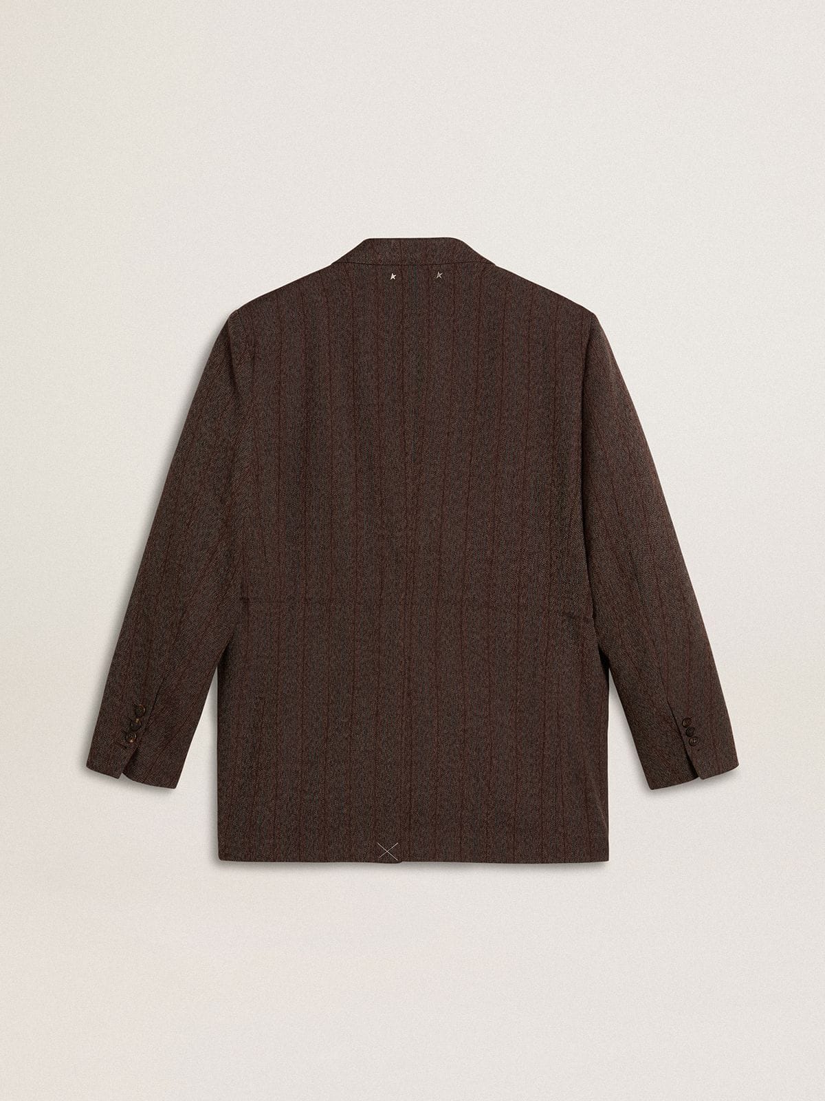 Women's double-breasted blazer in dark brown wool with thin stripe pattern - Golden Goose Women