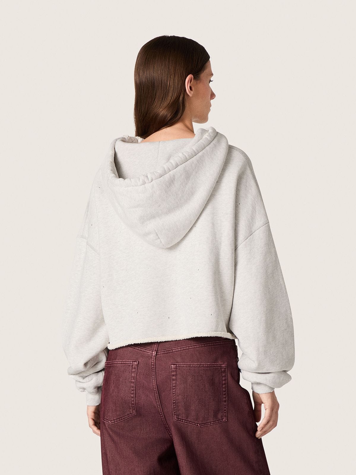 Star women’s cropped hooded sweatshirt in gray melange cotton - Golden Goose Women