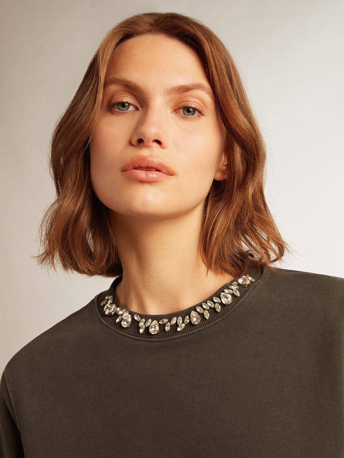 Women's anthracite gray sweatshirt with crystals - Golden Goose Women
