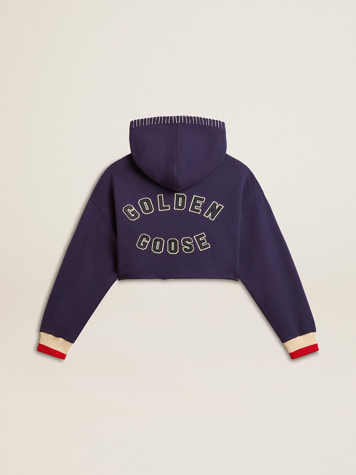 Dark blue cropped sweatshirt with zip fastening and embroidered hood - Golden Goose Women