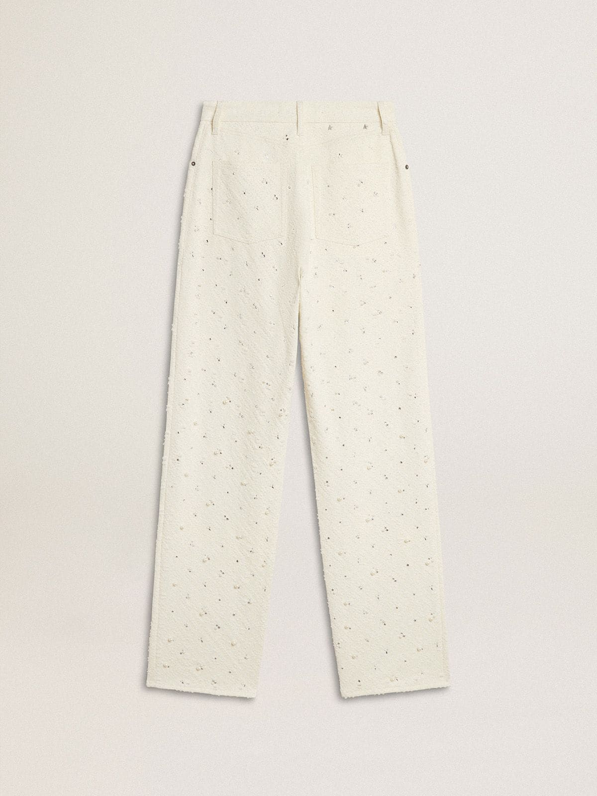 Women's white denim pants with beading and crystals - Golden Goose Women