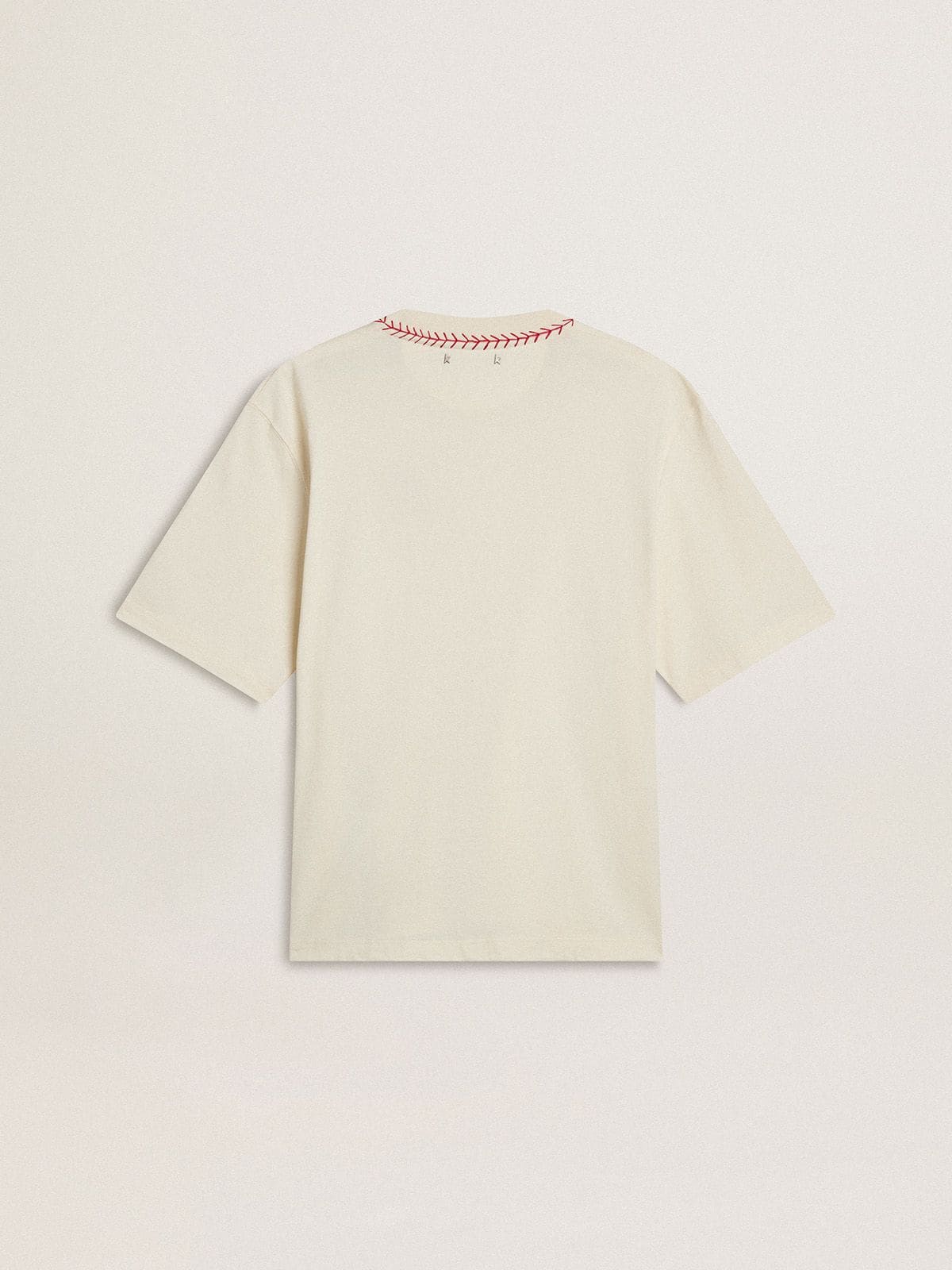 CNY worn-white sleeveless T-shirt with red embroidery - Golden Goose Women|Men