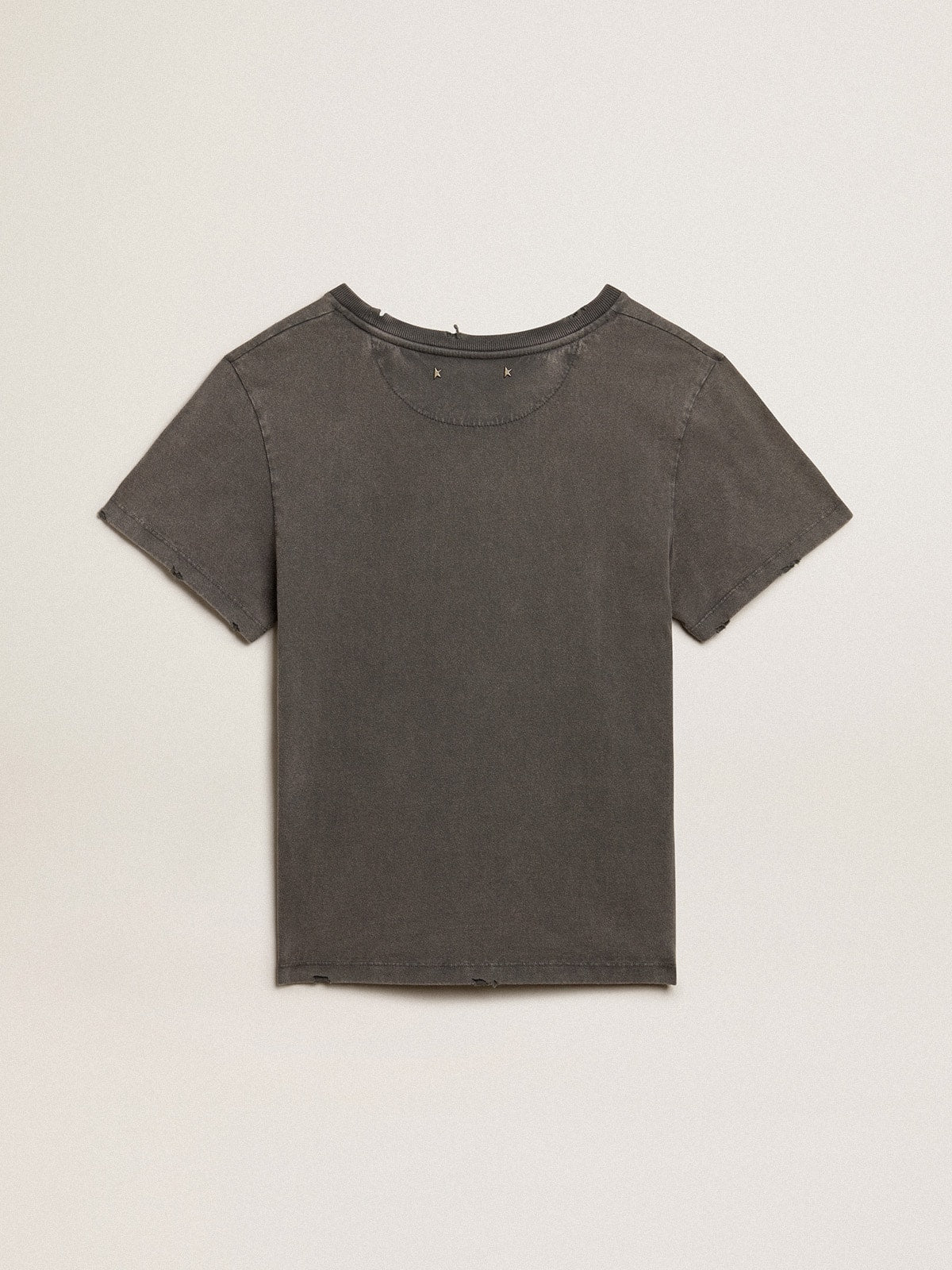 Distressed slim-fit T-shirt in anthracite gray - Golden Goose Women