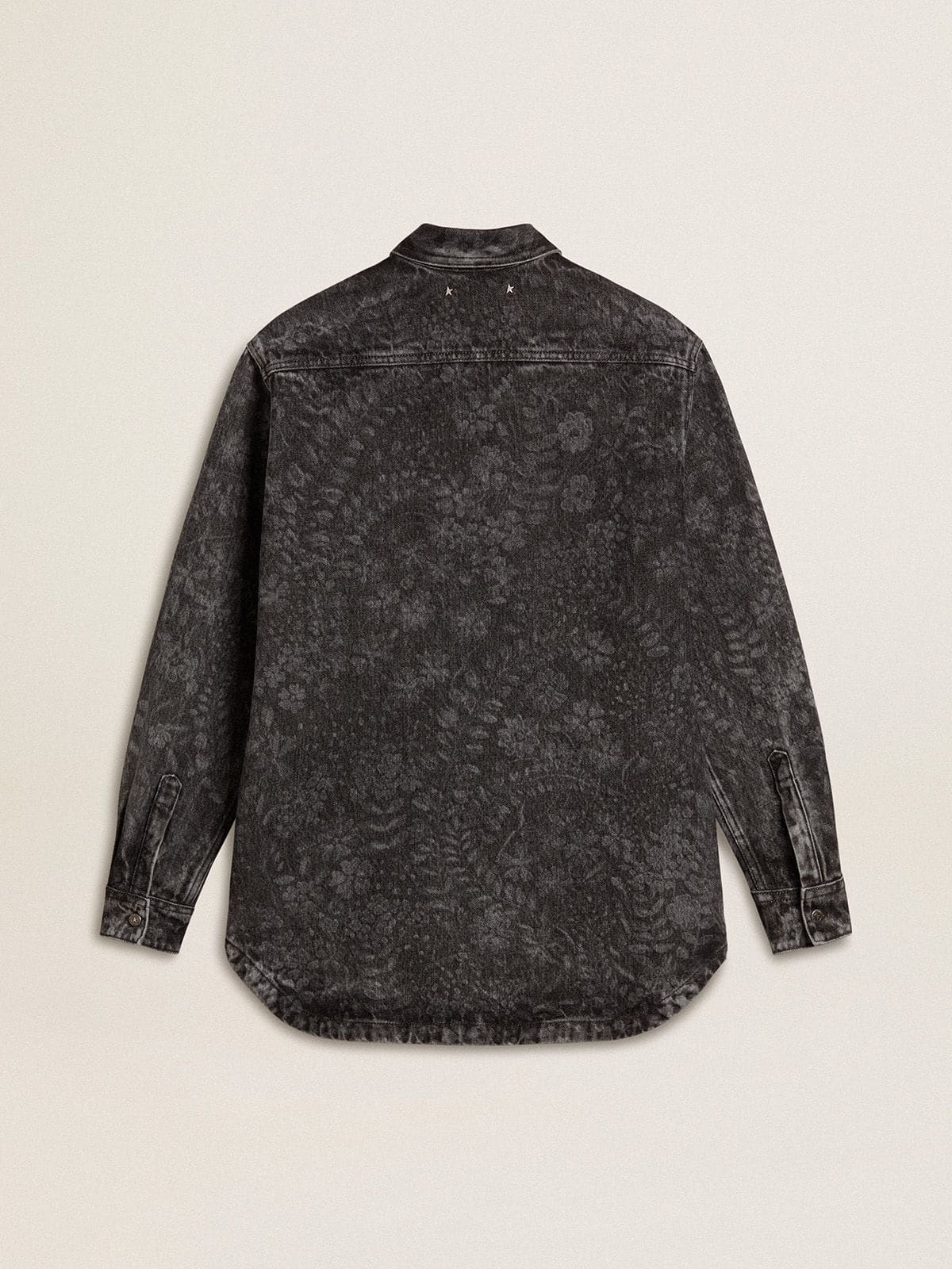 Women's black denim shirt with ton sur ton floral pattern - Golden Goose Women