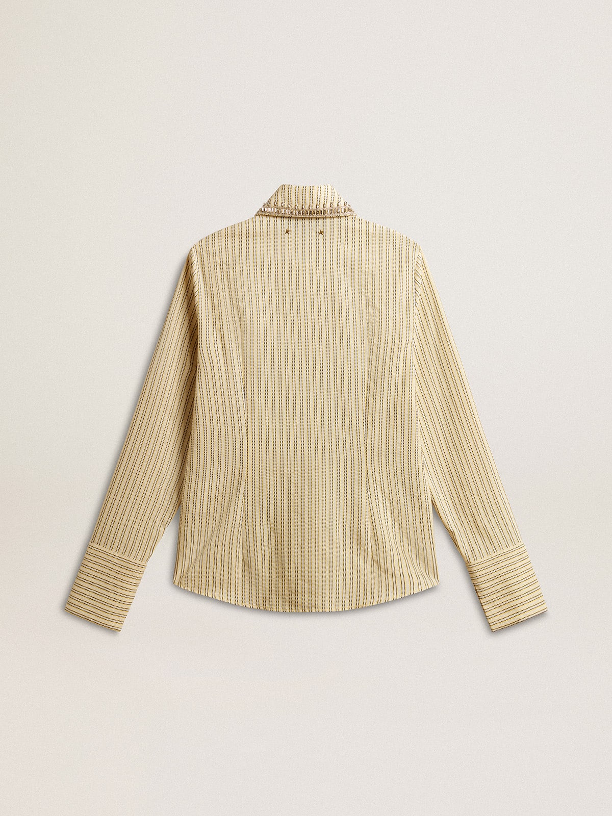 Ecru shirt with stripes and embroidered crystals - Golden Goose Women